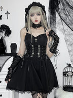 Gothic A Line Pleated Hem Harajuku Lolita Lace Trim Summer Dress