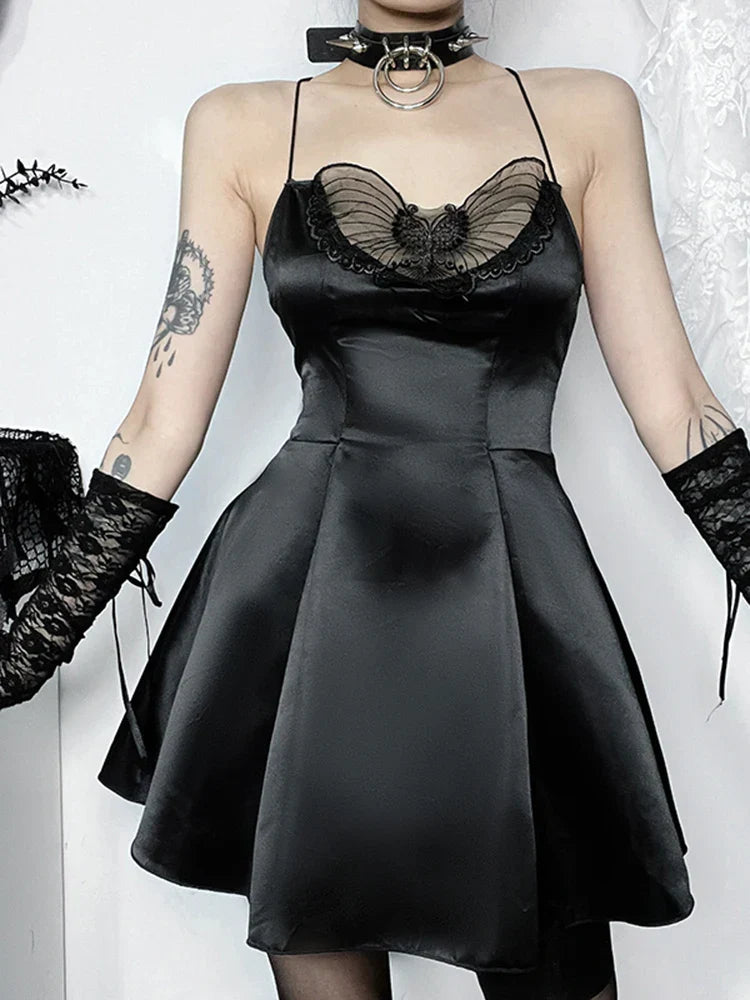 Halter Butterfly Cocktail Party Satin ALine Mini Sexy Strapless Backless Cowl Neck Silky Dress