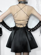 Halter Butterfly Cocktail Party Satin ALine Mini Sexy Strapless Backless Cowl Neck Silky Dress