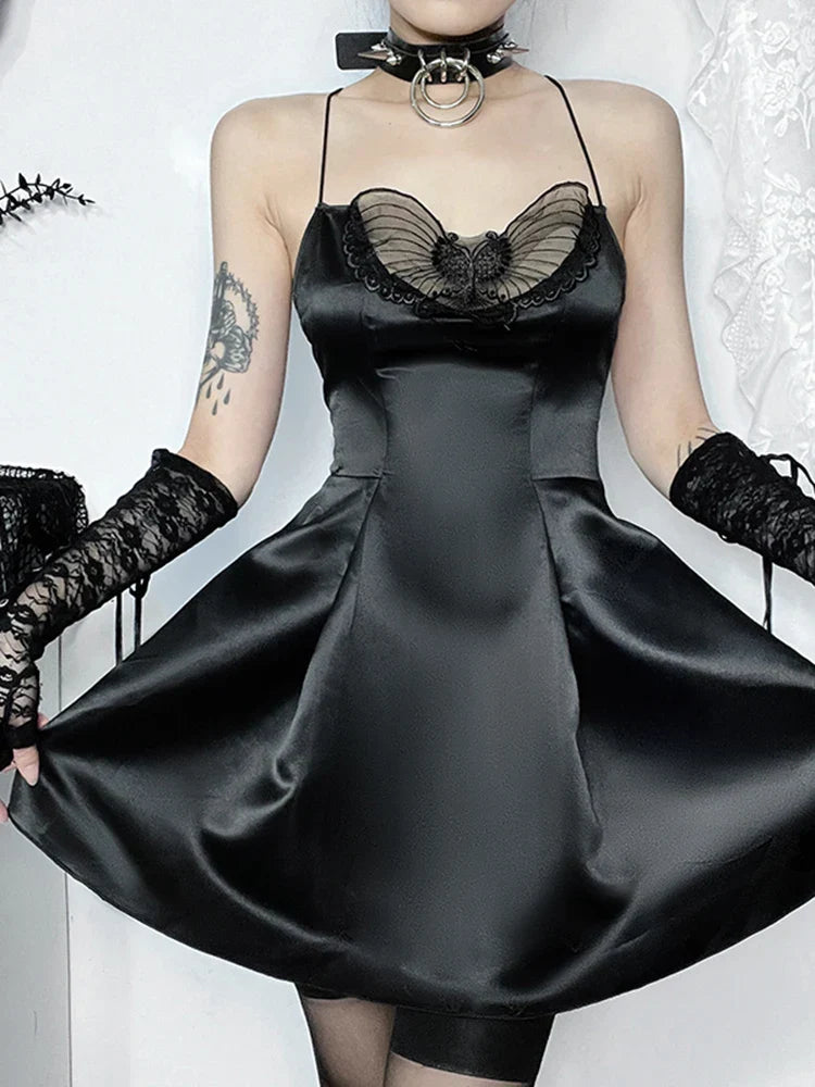 Halter Butterfly Cocktail Party Satin ALine Mini Sexy Strapless Backless Cowl Neck Silky Dress