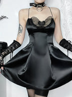 Halter Butterfly Cocktail Party Satin ALine Mini Sexy Strapless Backless Cowl Neck Silky Dress