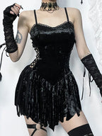 Hollow Out Spaghetti Straps Velvet Sleeveless V Neck Backless Bodycon Dress