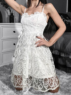 Gothic Mesh White Prom Aesthetic Midi Lolita Emo Waist in Suspender Dress
