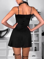 Gothic Spider Web Patchwork Sleeveless Spaghetti Strap Velvet Bodycon ALine Club Dress