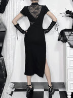Slim Gothic Spliced Cheongsam Vintage Lace Bodycon Patchwork Side Slit Dress