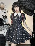 Gothic Turn Down Collar ALine Punk Print Short Sleeve Swing Cloak Bodycon Dress