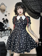 Gothic Turn Down Collar ALine Punk Print Short Sleeve Swing Cloak Bodycon Dress