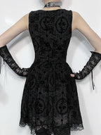 Gothic Vintage Lace Patchwork Sleeveless Draped Spaghetti Strap Bodycon Cami Dress