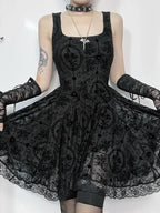 Gothic Vintage Lace Patchwork Sleeveless Draped Spaghetti Strap Bodycon Cami Dress