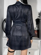 Gothic Plaid Winter Long Sleeve Turtleneck A Line Pleated Corset Dress