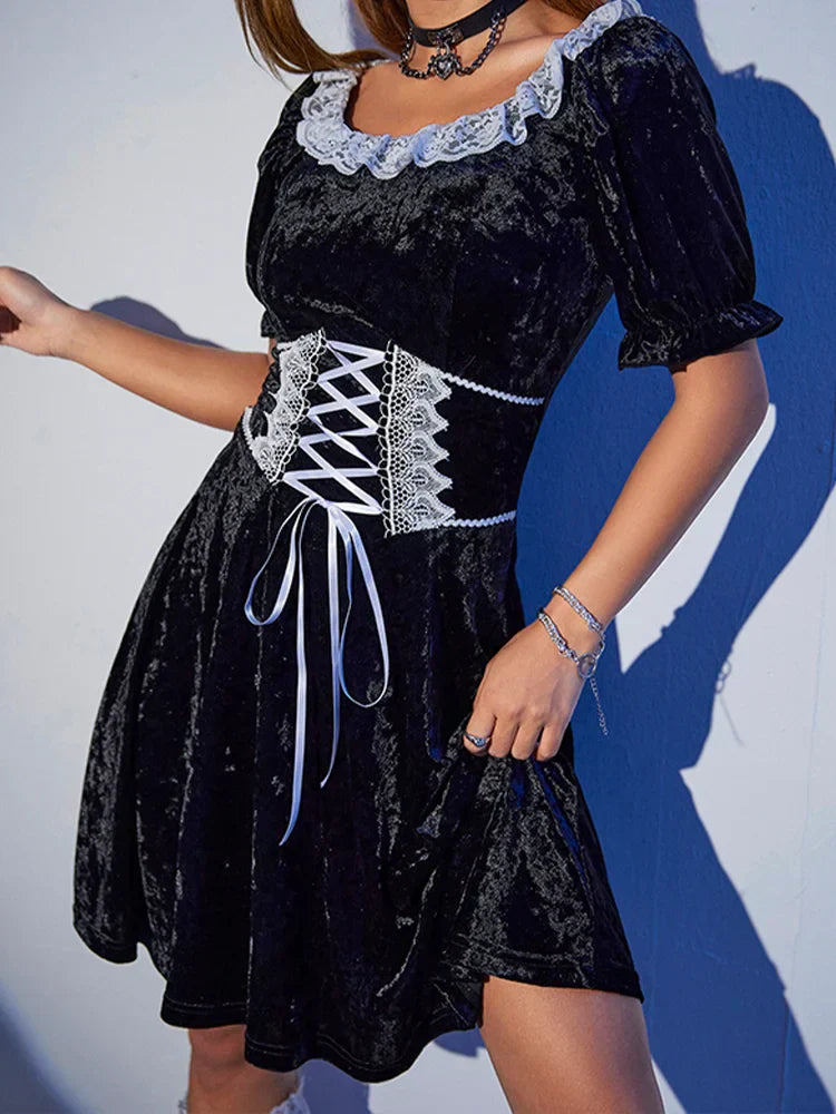 Black Velvet Harajuku Corset A Line Summer Fashion Party Dress