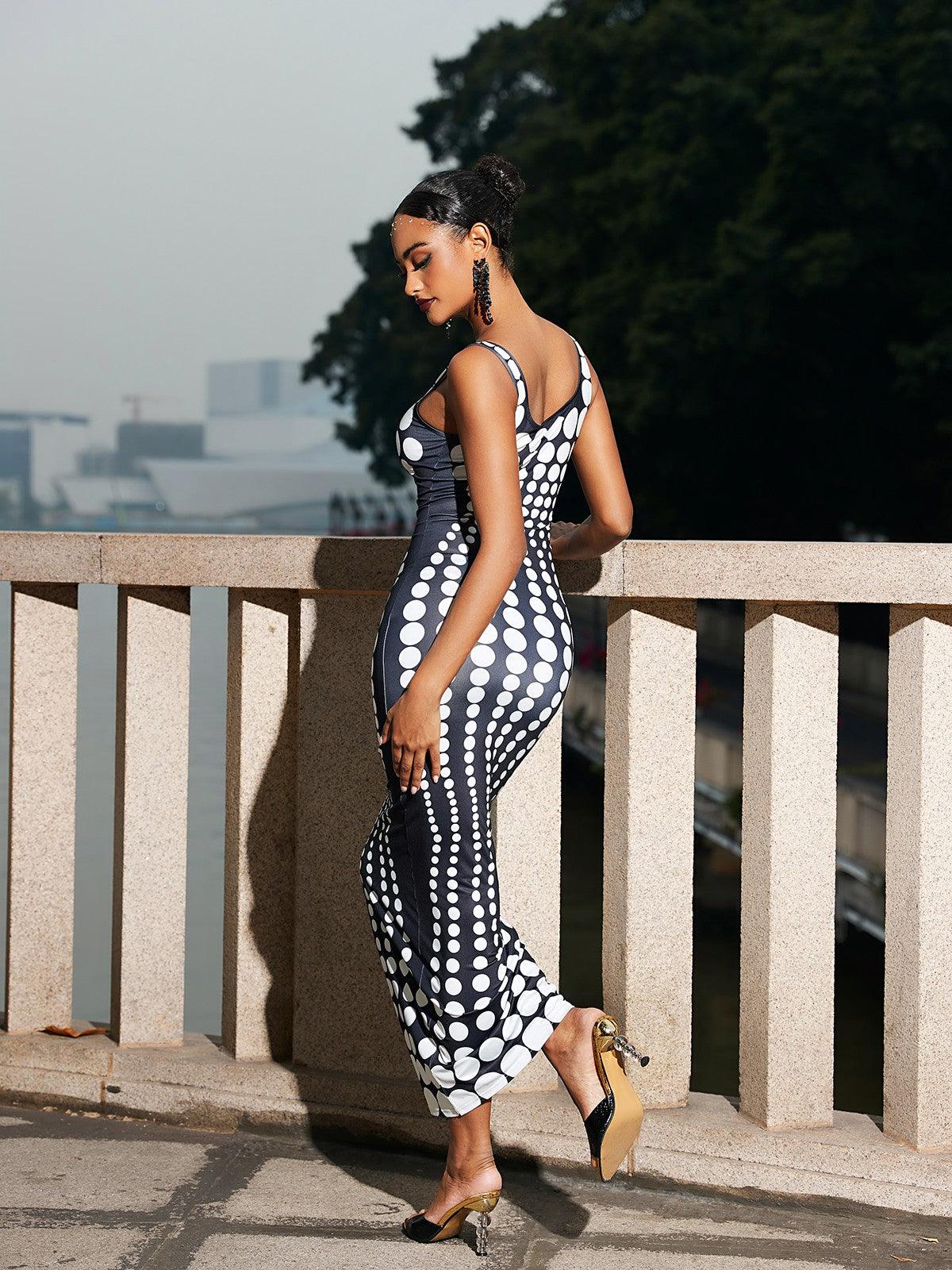 Dot Printed Maxi Dress In White