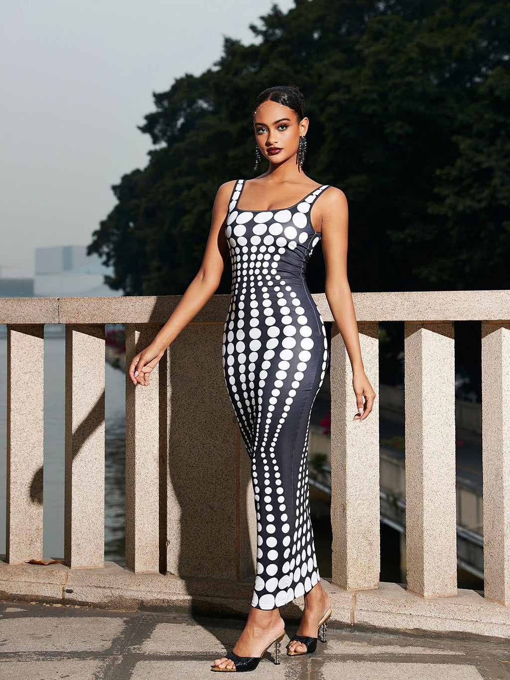 Dot Printed Maxi Dress In White