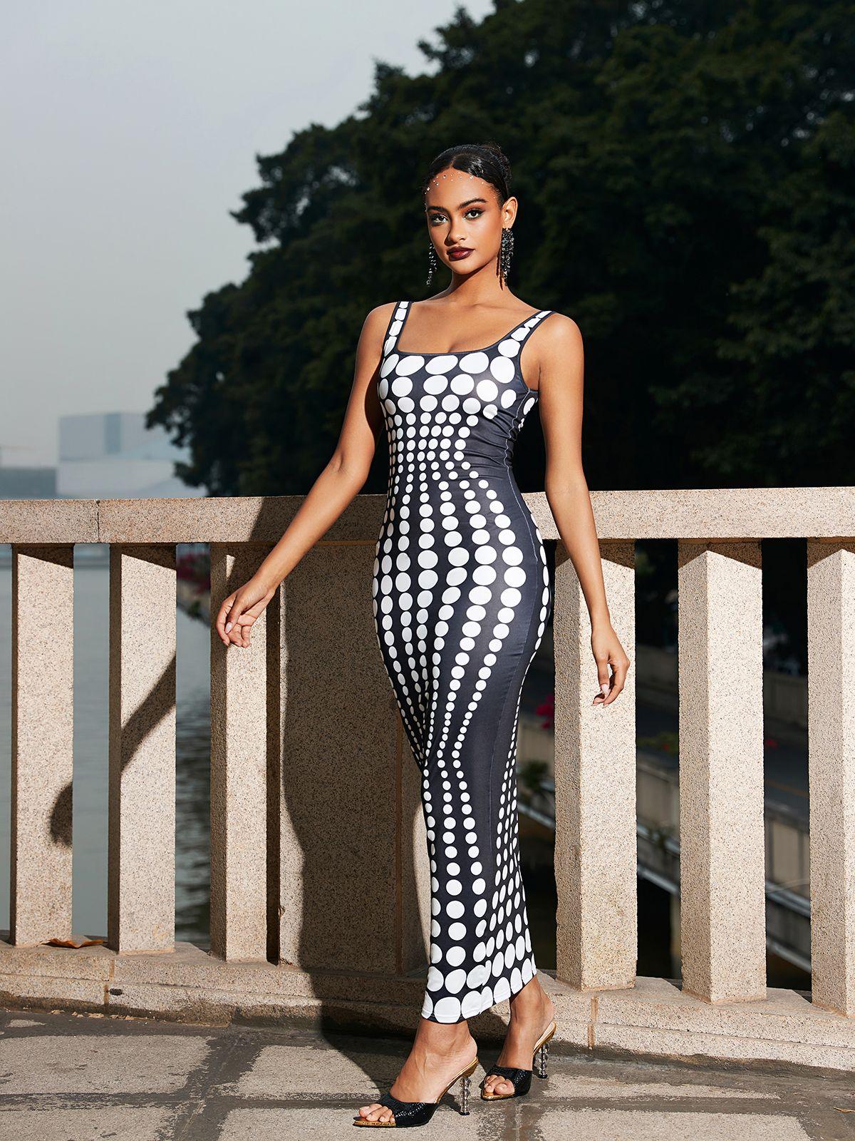 Dot Printed Maxi Dress In White