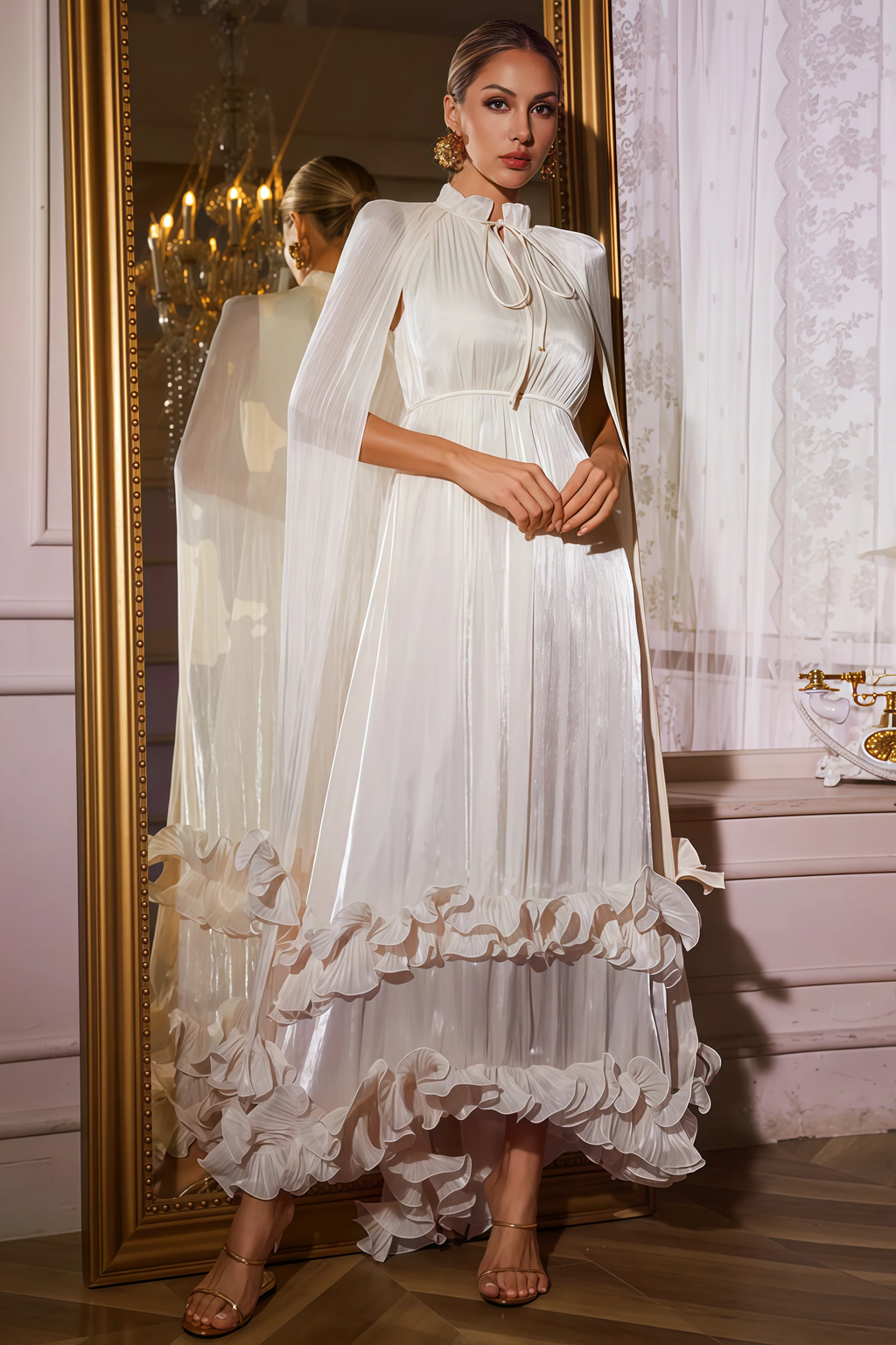 Alarip Shawl Ruffle Maxi Dress
