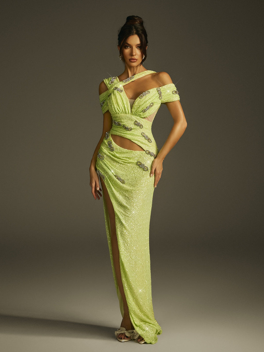 Cutout Sequin Split Maxi Dress