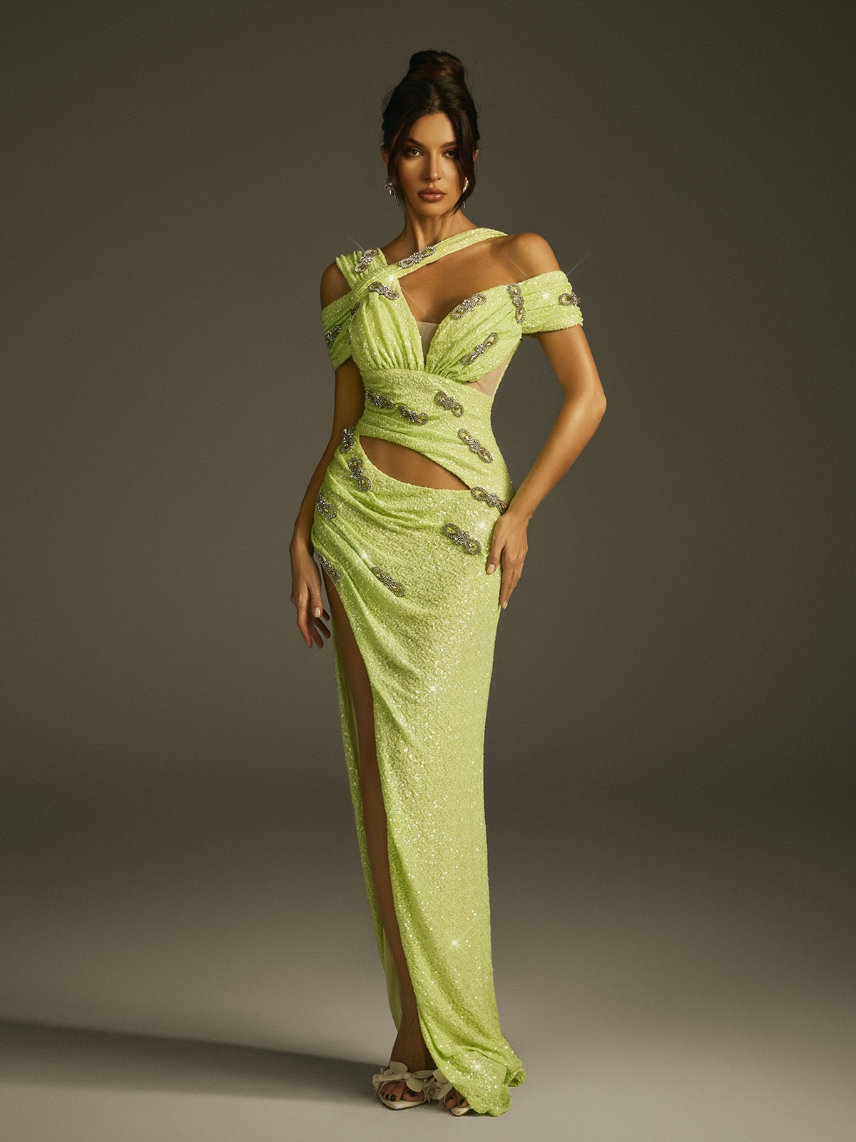 Cutout Sequin Split Maxi Dress