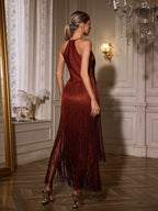 Halterneck Fringe Bandage Maxi Dress