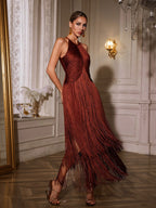 Halterneck Fringe Bandage Maxi Dress