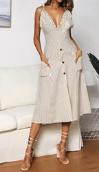Plunge Neck Nautical Striped Dress
