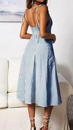 Plunge Neck Nautical Striped Dress