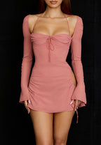 Mesh Square Neck Halter Flared Mini Dress