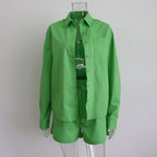 Long Sleeve Button Down Shirt & Drawstring Short Set