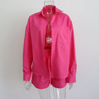 Long Sleeve Button Down Shirt & Drawstring Short Set