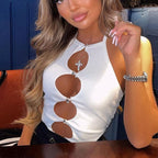 Halter Cut Out Gem Button One-Piece Bodysuit