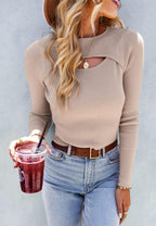 Cutout Front Ribbed Knit Top