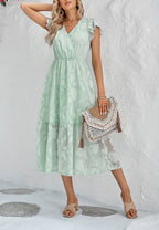 Floral Pattern Flutter Sleeve Dress