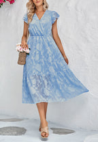 Floral Pattern Flutter Sleeve Dress