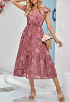Floral Pattern Flutter Sleeve Dress