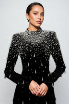 Junrty Black Pearl Beaded Maxi Dress