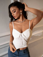 Jacquard Lace Trim Knitted Crop Top