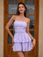 Jacquard Ruched Pleated Hem Tube Dress