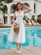 Jacquard V-Neck Tie Back Midi Dress