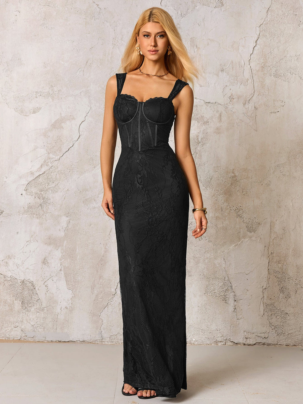 Jacquard Zipper Split Back Lace Bodycon Dress