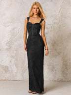 Jacquard Zipper Split Back Lace Bodycon Dress