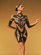High Neck Rhinestone Mini Dress