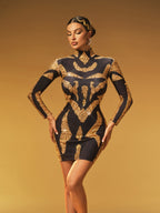 High Neck Rhinestone Mini Dress
