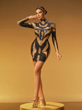 High Neck Rhinestone Mini Dress