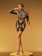 High Neck Rhinestone Mini Dress