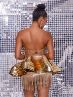 Jahdiel Strapless Crystal Fringe Mini Dress