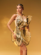 Butterfly Embellished Cutout Mini Dress In Gold