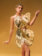 Butterfly Embellished Cutout Mini Dress In Gold