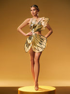 Butterfly Embellished Cutout Mini Dress In Gold