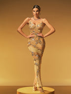 Crystal Split Mesh Maxi Dress