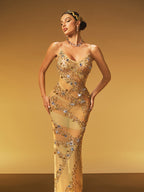 Crystal Split Mesh Maxi Dress