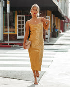 Janene Satin Cowl Neck Midi Dress Golden Yellow FINAL